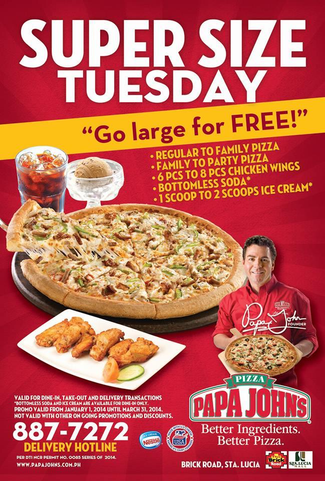 Super Size Tuesday Papa John's Pizza Promos & Deals