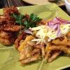 Sweet and sour shrimps served with vegetable ukoy