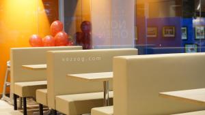 dining near the glass wall